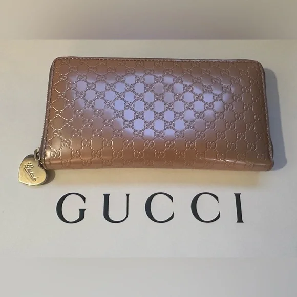 Gucci Metallic Microguccissima Zip Around Heart Wallet Pink - Picture 2 of 13